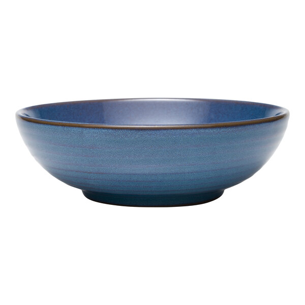 A blue terracotta salad bowl with a 30 oz. capacity.