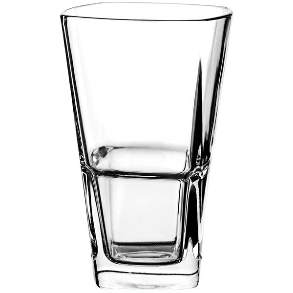 A clear, stackable 16 oz. cooler glass with a slightly tapered design.