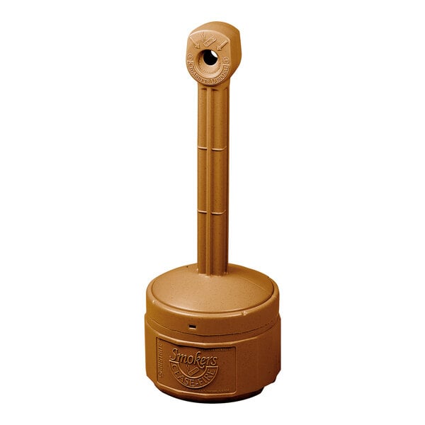 A terracotta-colored plastic outdoor ashtray designed for smokers.