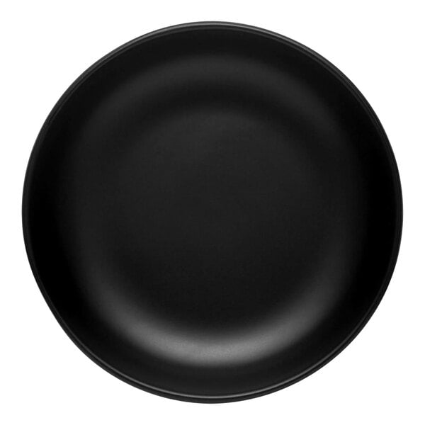 A black satin matte porcelain low bowl.