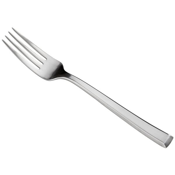 A stainless steel dinner fork with a satin finish and a simple, modern design.