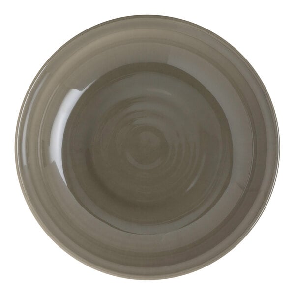 A gray round deep melamine plate.