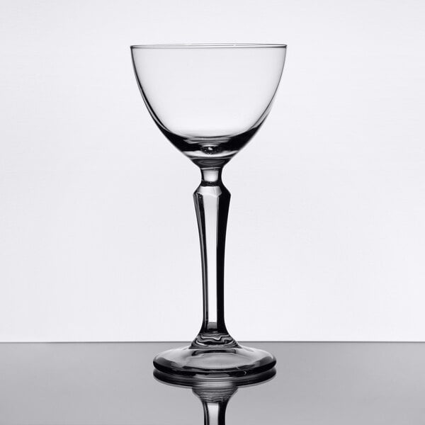 A clear Libbey Speakeasy 4.75 oz. Nick and Nora glass with a short stem and rounded bowl.