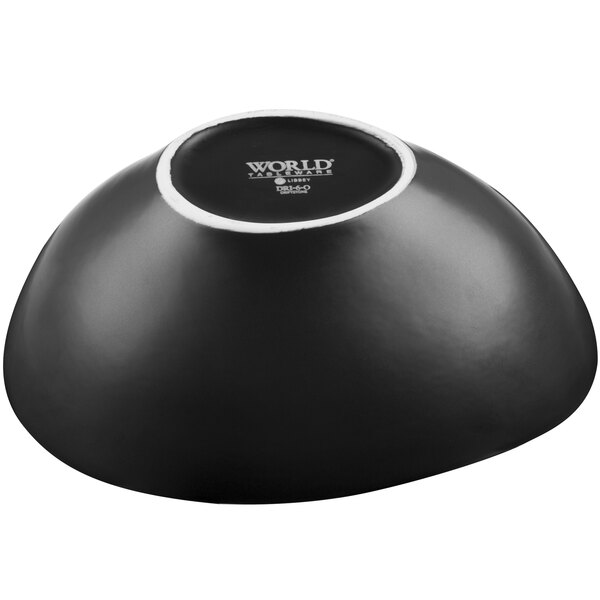 A black satin matte porcelain bowl shown upside down.