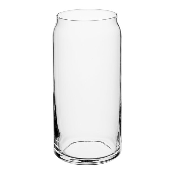 A clear 20 oz. can-shaped glass.