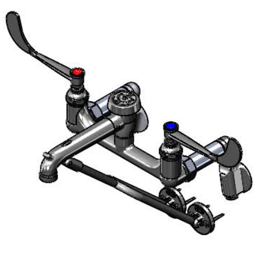 A T&S polished chrome mop sink faucet with 6" wrist action handles.