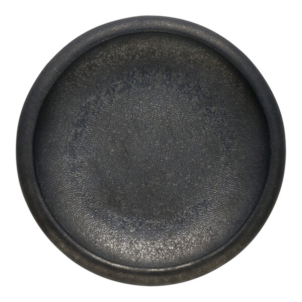 A black matte porcelain deep bowl with a textured finish.