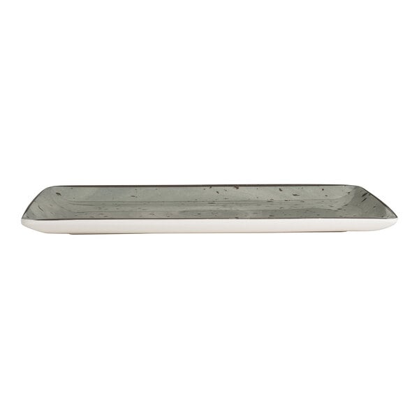 A rectangular smoke-colored melamine tray measuring 12 by 7.5 inches.