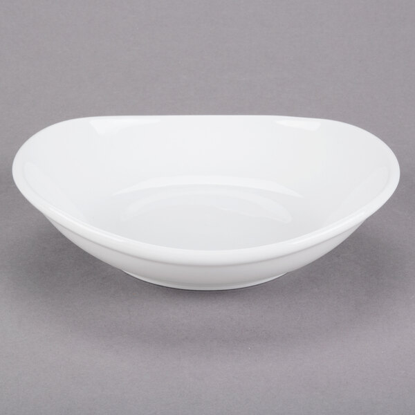 A bright white oval porcelain bowl.