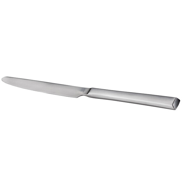 A stainless steel extra heavy weight dinner knife with a satin finish.