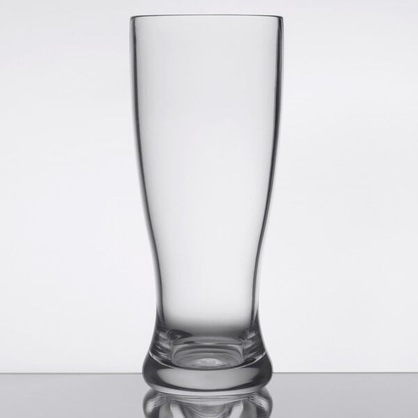 A clear 14 oz. Tritan plastic pilsner glass.