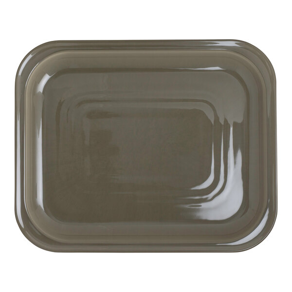 A gray rectangular melamine platter.