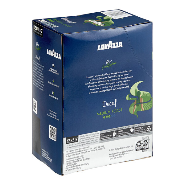 A box of Lavazza Decaf Classico Coffee Single Serve Keurig K-Cup Pods containing 22 pods.