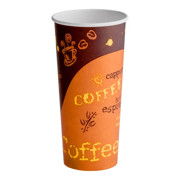 Choice 24 oz. Single Wall Coffee Print Poly Paper Hot Cup - 25/Pack