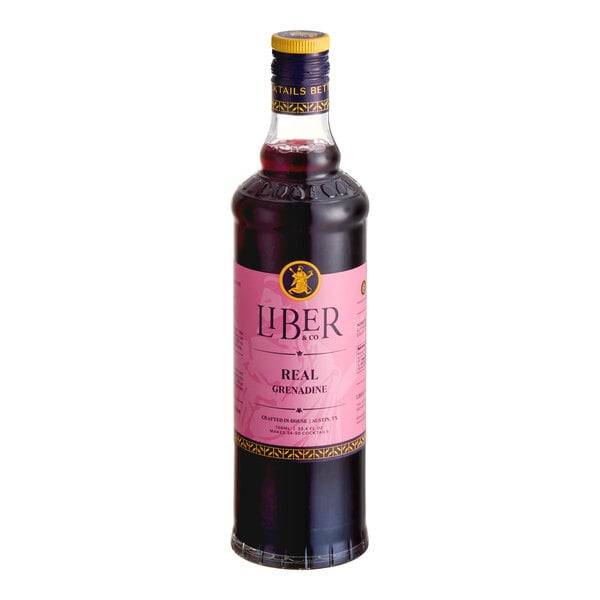 A 750 mL bottle of Liber & Co Real Grenadine Syrup.