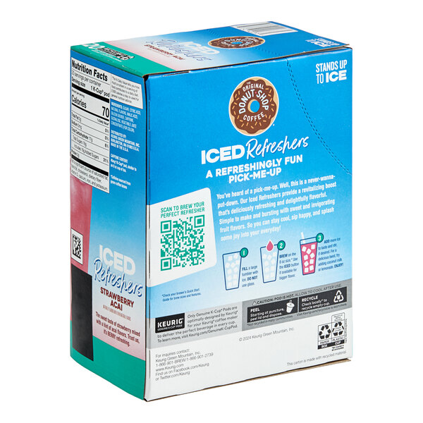 A box of The Original Donut Shop Strawberry Acai Iced Refresher single serve Keurig K-Cup pods containing 20 pods.
