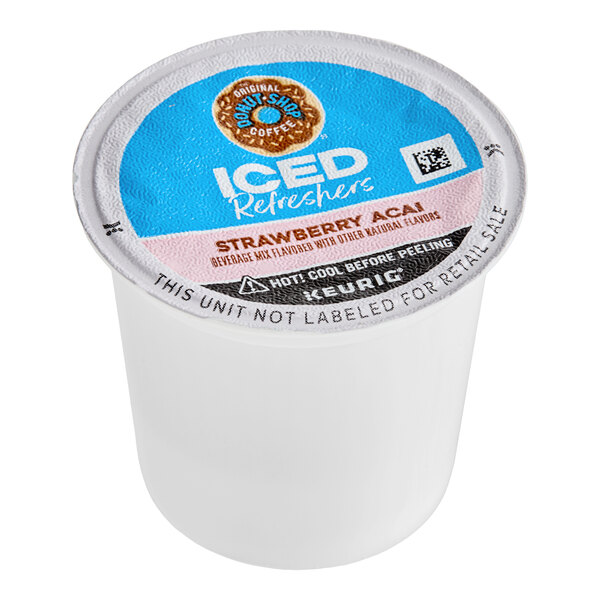 A single serve Keurig K-Cup pod labeled as The Original Donut Shop Strawberry Acai Iced Refresher.