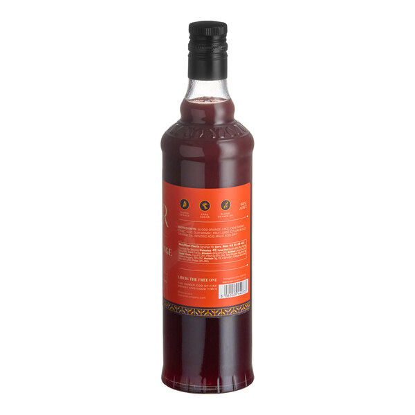 A 750 mL bottle of Liber & Co Blood Orange Cordial Syrup with an orange label and black cap.