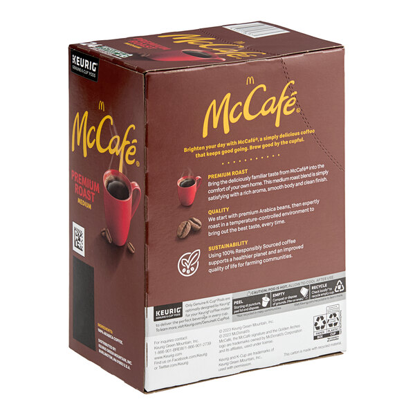 A box of McCafe Premium Roast Coffee Single Serve Keurig K-Cup Pods containing 24 pods.