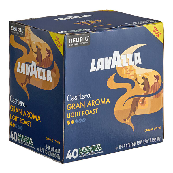 A box of Lavazza Gran Aroma Light Roast Coffee Single Serve Keurig K-Cup Pods containing 40 pods.