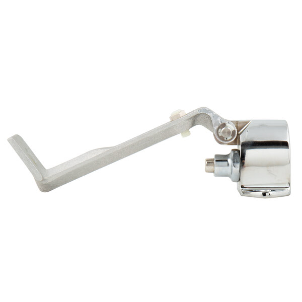 A silver metal T&S pedal valve with a chrome handle.