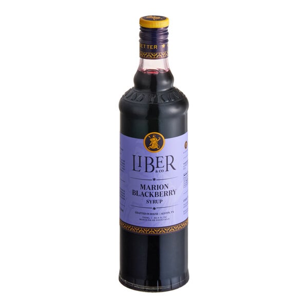 A 750 mL bottle of Liber & Co Marion Blackberry Syrup.
