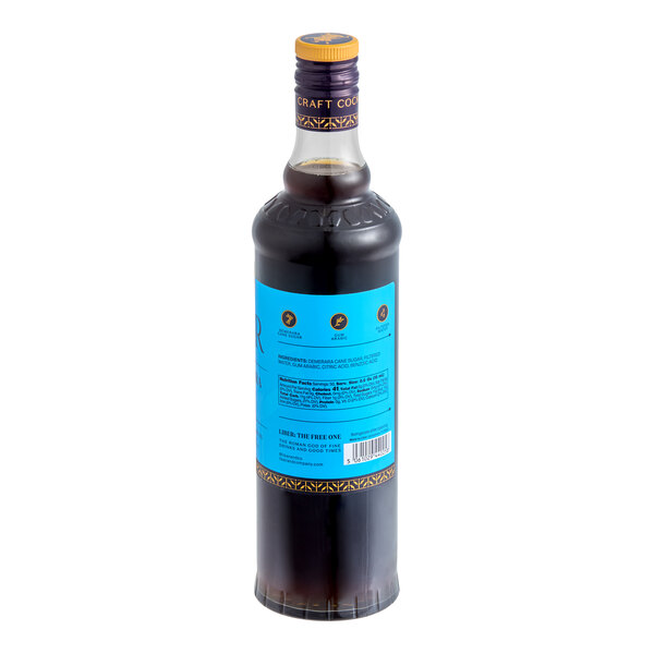 A 750 mL bottle of Liber & Co Demerara Gum Syrup with a blue label.