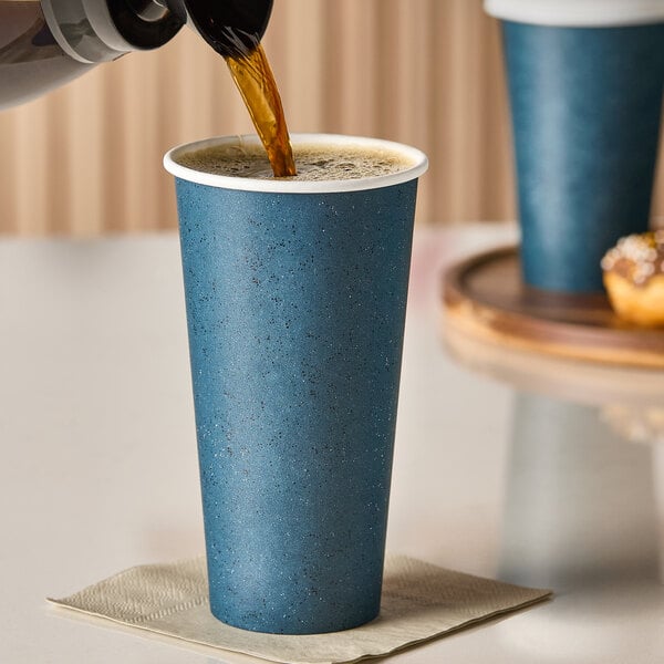 Choice 20 oz. Single Wall Blue Speck Print Poly Paper Hot Cup - 600/Case