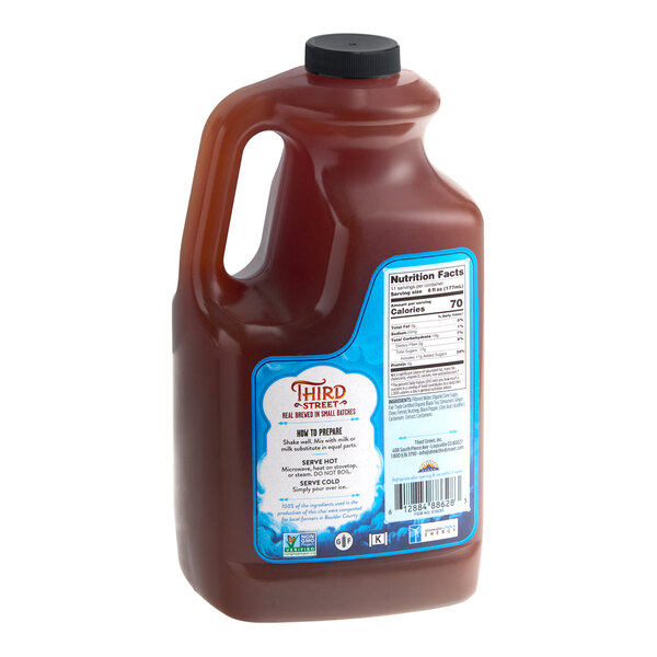 A 64 fl. oz. plastic jug of Third Street Mystic Masala Chai Tea Latte 1:1 concentrate.