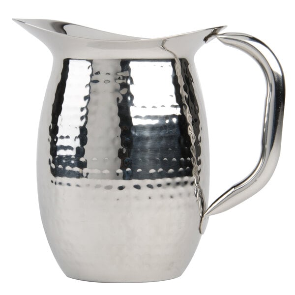 American Metalcraft 44 oz. Stainless Steel Hammered Finish Double-Walled Bell Pitcher HMWP44 - 12/Case