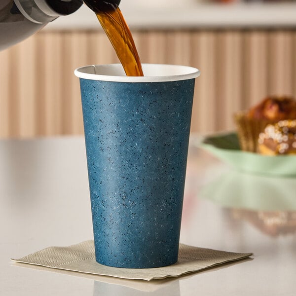 Choice 16 oz. Single Wall Blue Speck Print Poly Paper Hot Cup - 1,000/Case