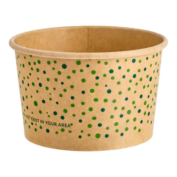 EcoChoice 8 oz. Compostable Green Polka Dot Paper Frozen Yogurt / Food Cup - 50/Pack