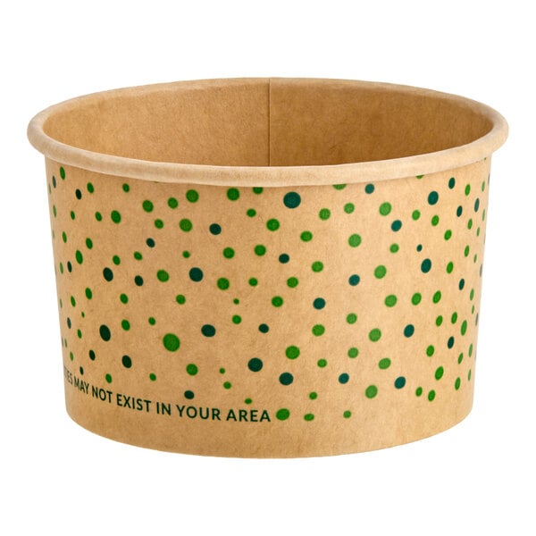 EcoChoice 6 oz. Compostable Green Polka Dot Paper Frozen Yogurt / Food Cup - 50/Pack