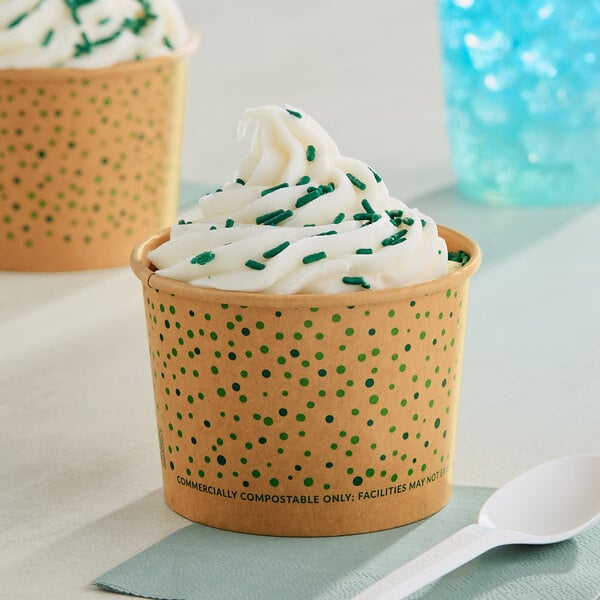EcoChoice 12 oz. Compostable Green Polka Dot Paper Frozen Yogurt / Food Cup - 1,000/Case