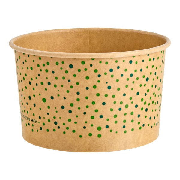EcoChoice 16 oz. Compostable Green Polka Dot Paper Frozen Yogurt / Food Cup - 50/Pack