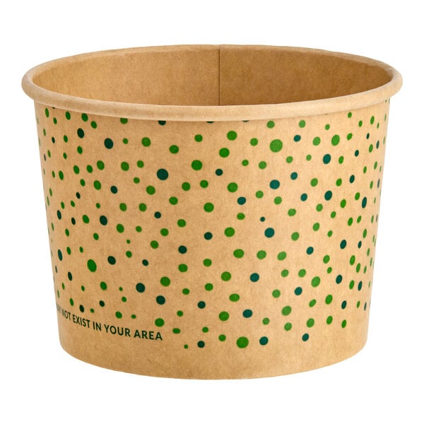 EcoChoice 12 oz. Compostable Green Polka Dot Paper Frozen Yogurt / Food Cup - 50/Pack