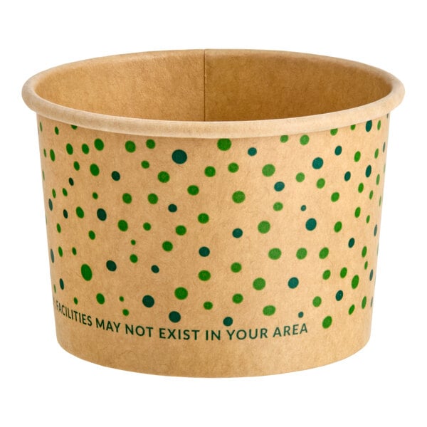 EcoChoice 4 oz. Compostable Green Polka Dot Paper Frozen Yogurt / Food Cup - 50/Pack