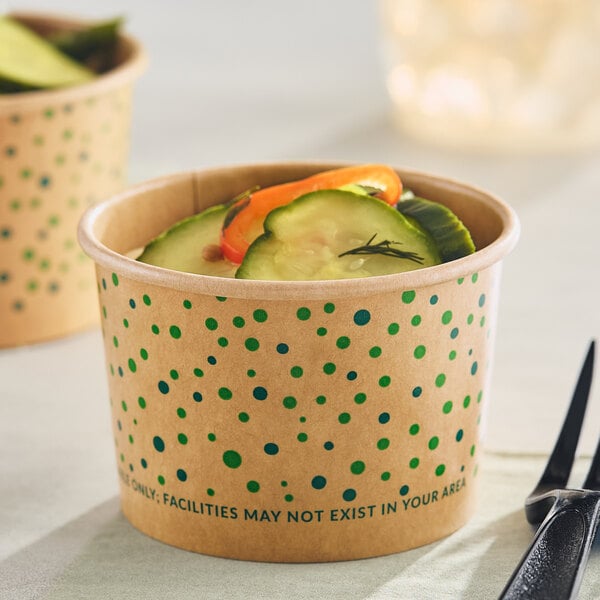 EcoChoice 4 oz. Compostable Green Polka Dot Paper Frozen Yogurt / Food Cup - 50/Pack