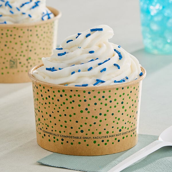 EcoChoice 16 oz. Compostable Green Polka Dot Paper Frozen Yogurt / Food Cup - 1,000/Case