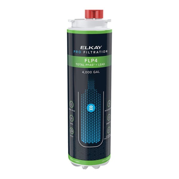 A Zurn Elkay FLP4 replacement water filter cartridge for Pro Filtration bottle filling stations.
