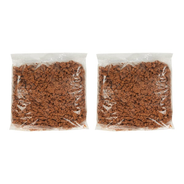 A pair of vacuum-sealed bags containing MorningStar Farms plant-based vegan Italian sausage style crumbles.