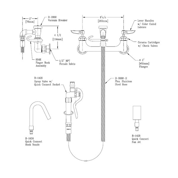 T&S B-0613 Wall Mount Pot and Kettle Filler Assembly with 8