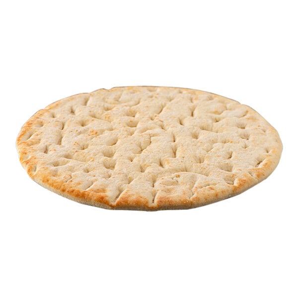 A round, par-baked pizza crust made with 00 flour.