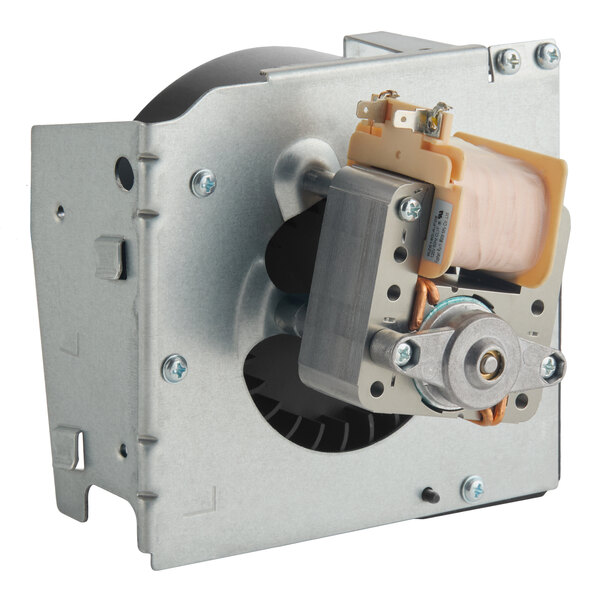 A metal left fan assembly designed for use in Solwave commercial microwaves.