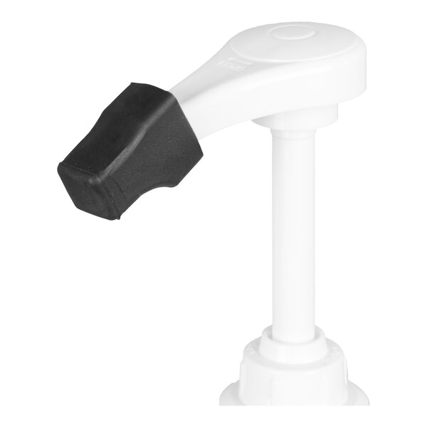 A white syrup pump with a black nozzle designed for 750 mL bottles.