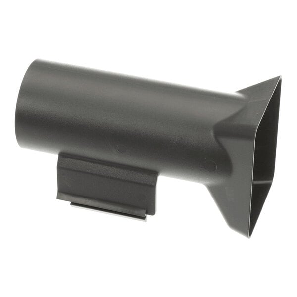 A black plastic ice chute attachment for a Follett ice machine.