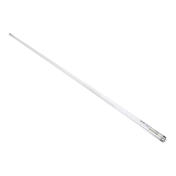 A long, cylindrical fluorescent light bulb with metal pins at one end.