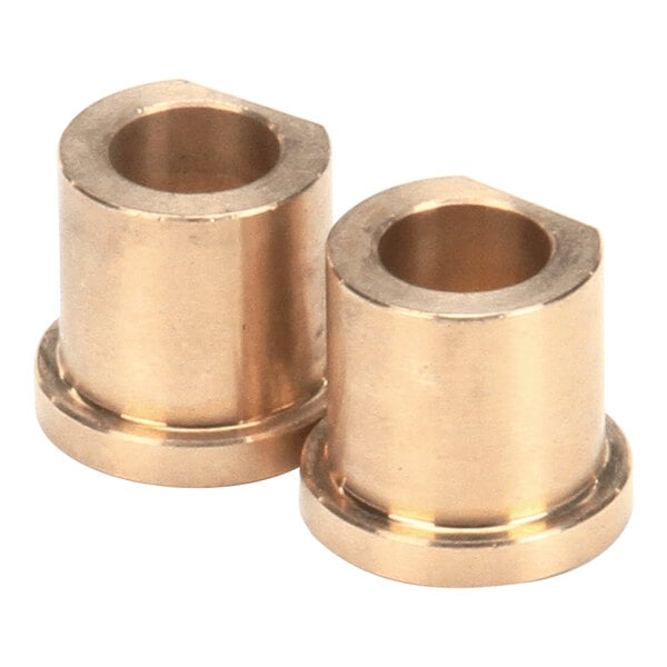 A pair of cylindrical metal door bearings with flanged bases.