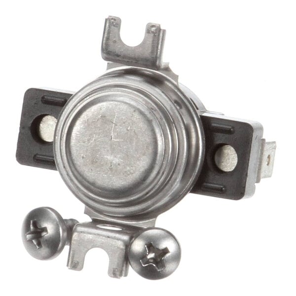 A metal high limit switch with mounting screws for use in Blodgett equipment.