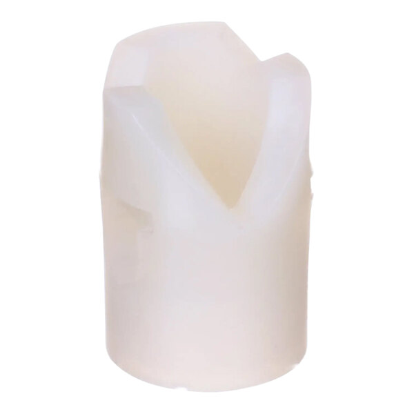 A white plastic cam component.